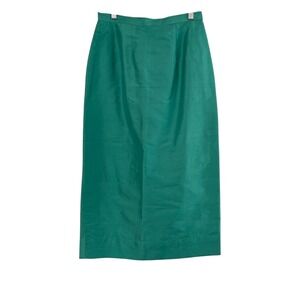 Jim Thompson Vintage Emerald Green 100% Thai Silk Pencil Midi Skirt Size 10